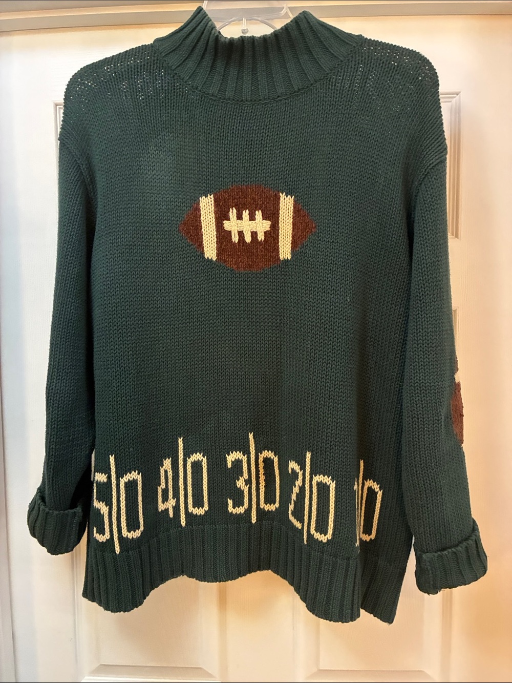 Bellepointe Dark Green Football Knit Sweater with Cream Accents XXL
